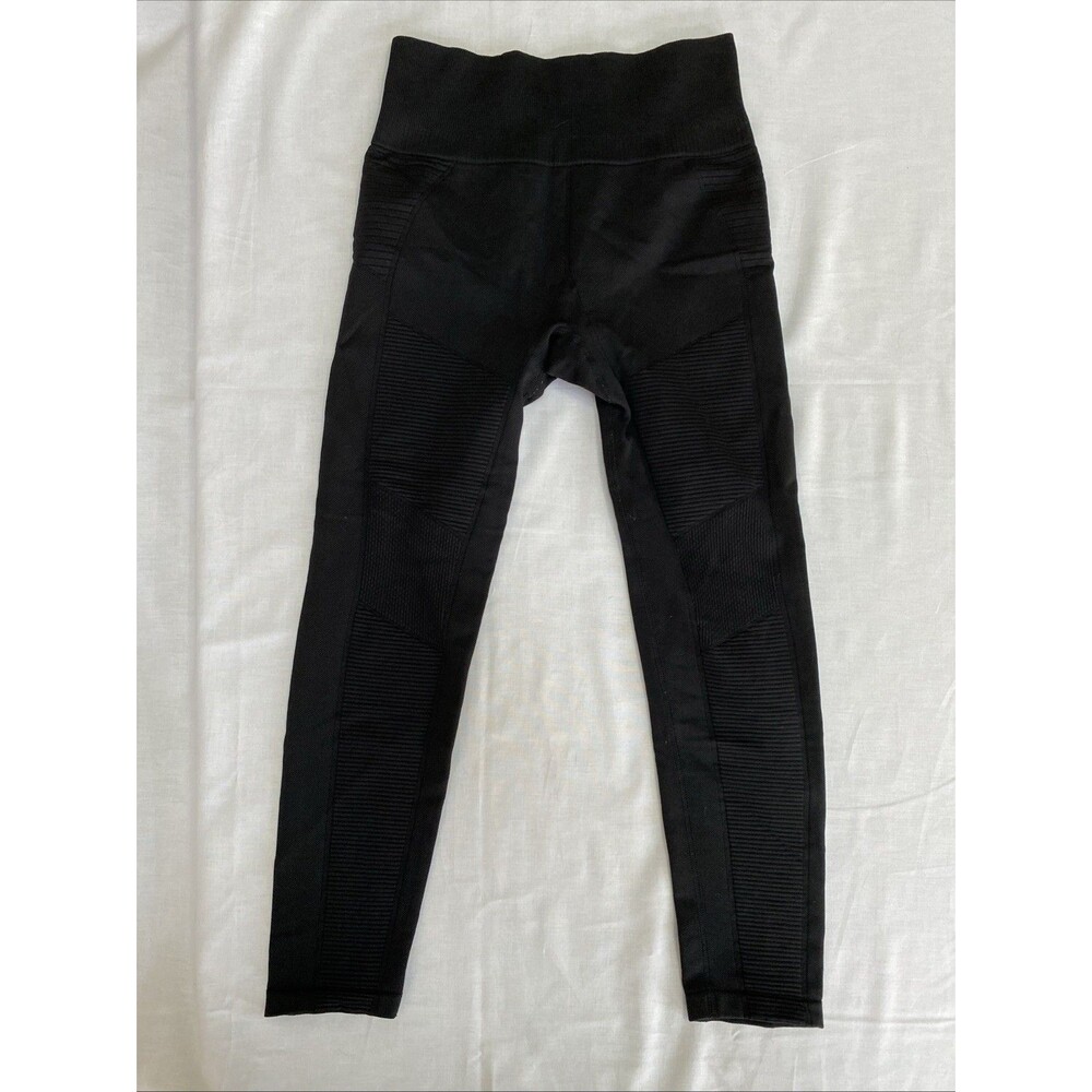 Tuff Athletics Women’s Moto Leggings Medium Black Ribbed High Waisted Seamless M
